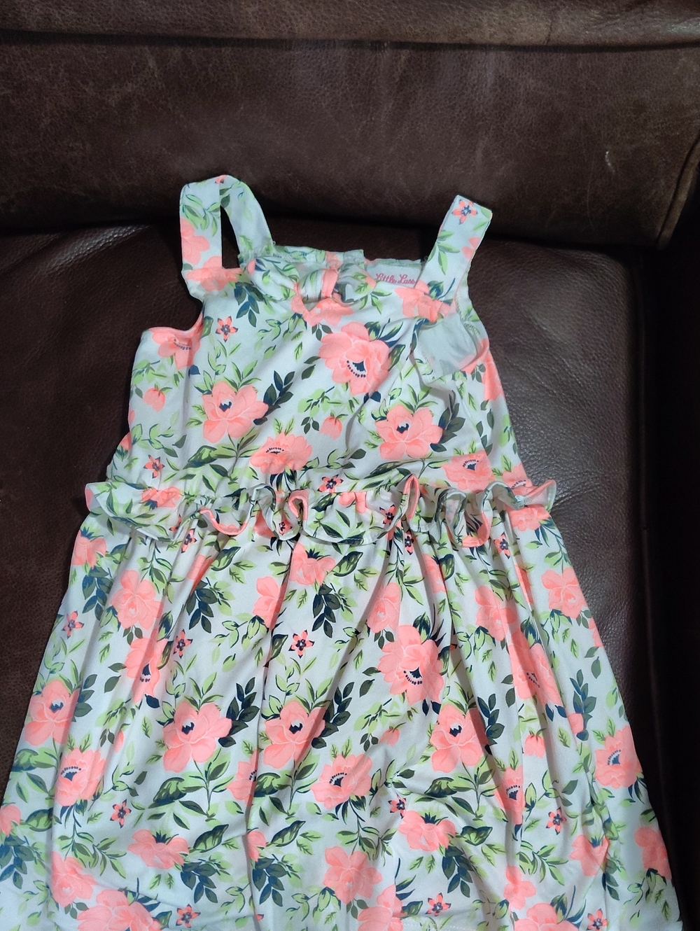 Floral Sundress with 4t Coral Pink Flowers$25